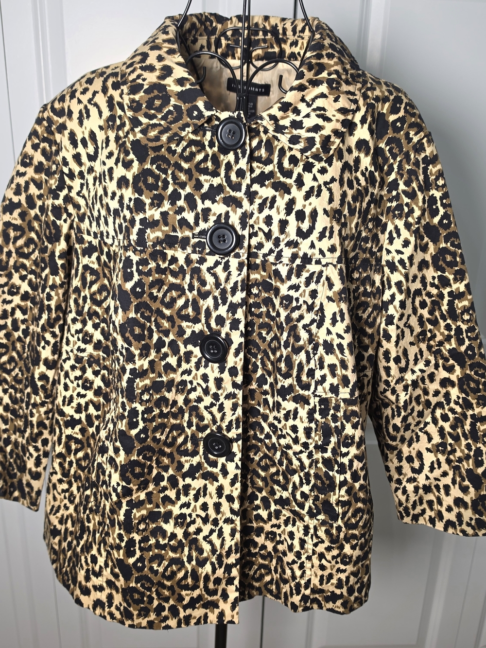 Ingredients Leopard Print Jacket 1X Tan Black Button Front Lightweight Coat